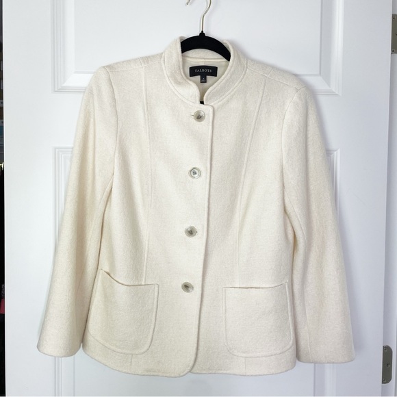 Talbots Wool Blend Blazer Button Front Mock Collar Ivory Women’s Size 4 - Picture 1 of 7